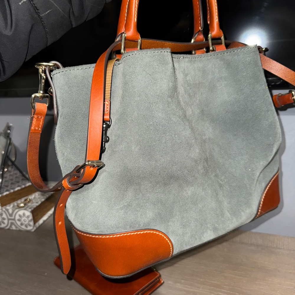 Dooney & Bourke grey suede brown leather accents Bella handbag purse w/wallet - Picture 5 of 9